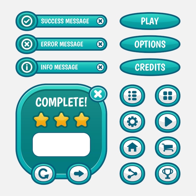Set of game menu selection for rpg and adventure game, including menu, level selection and options.