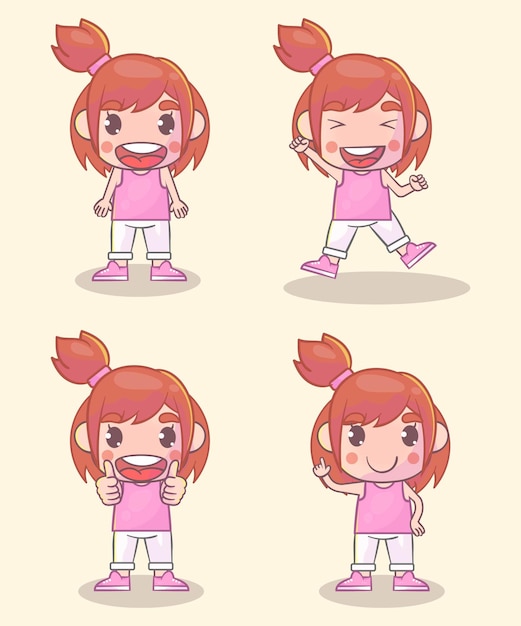 set of girl character with many gesture expressions