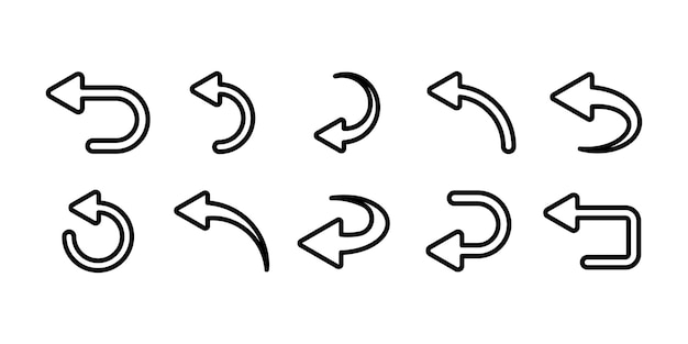 Set of go back linear arrows vector icons Left direction Return previous backward arrow