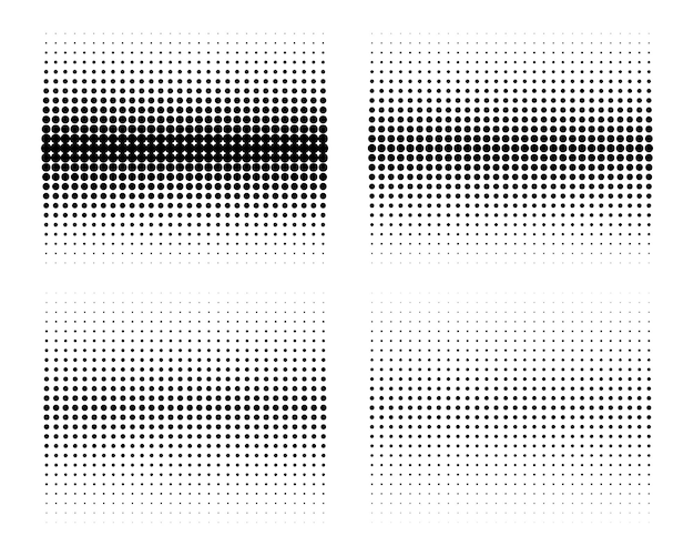 Set of  gradient halftone circle dots. Horizontal halftone dots.
