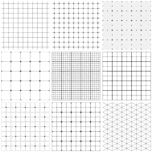 Set of graph paper Lines and dots dotted grid paper dashed lines Grid seamless patterns Light