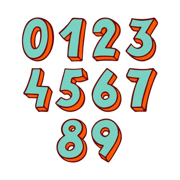 Set of green and orange vector numbers. hand-drawn illustration