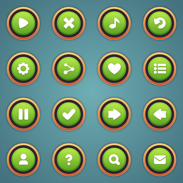 Set of green buttons for mobile games game interface cartoon ui buttons set game ui buttons kit