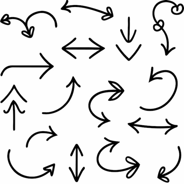 Set of hand drawn arrows with different shapes and directions
