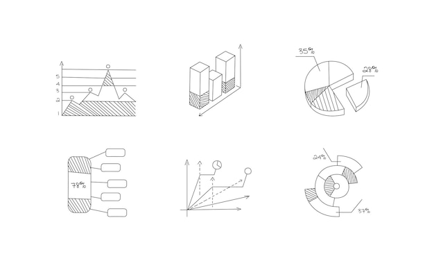 Set of Hand Drawn Charts and Diagrams Business Statistics Presentation Templates Cartoon Vector Illustration