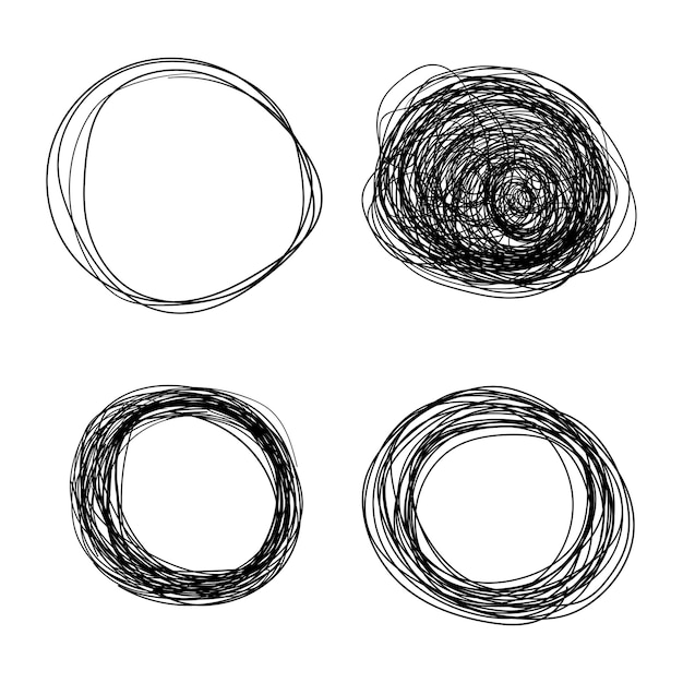 Set of hand drawn circular scribbles doodle black line hand drawn scribble circles vector