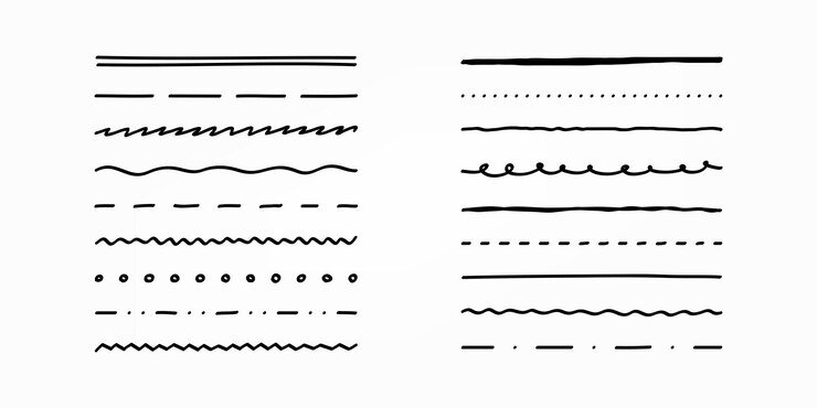 Vector set of hand drawn direct lines in different styles illustration