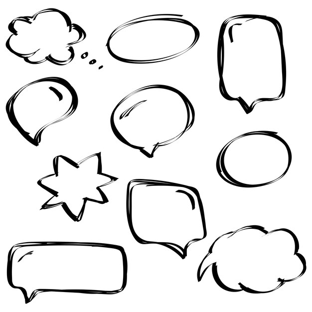 Set of hand drawn sketch Speach bubbles Vector illustration