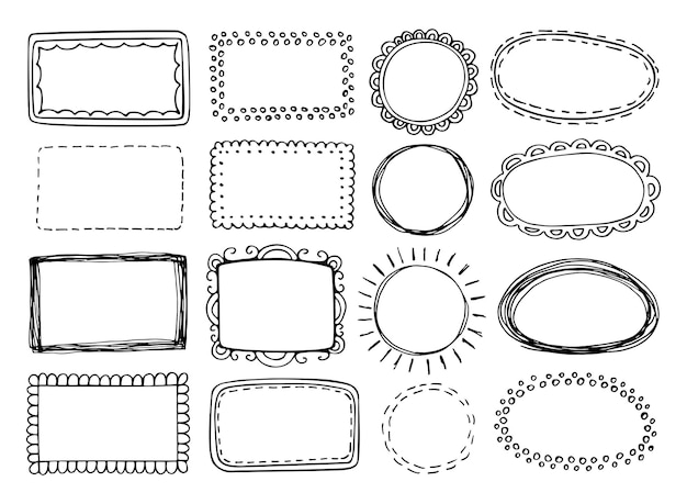 Set of hand drawn text frames Vintage book badges highlighters monograms ornaments vignettes Doodle thin line art vector illustration Isolated element Elegant decor