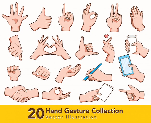 Set of Hand Gesture Isolated on White