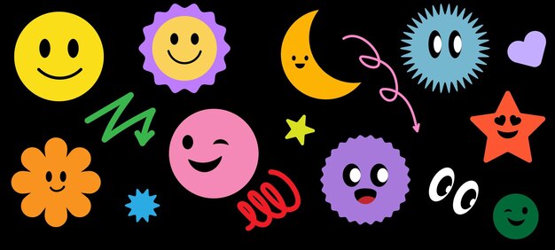Set of happy smiling face stickers