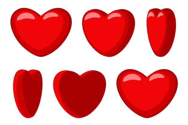 Set of heart rotates full circle on a white Valentines Day