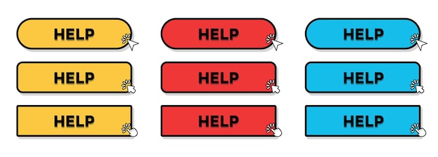 Set of Help Button with hand pointer or arrow pointer vector illustration