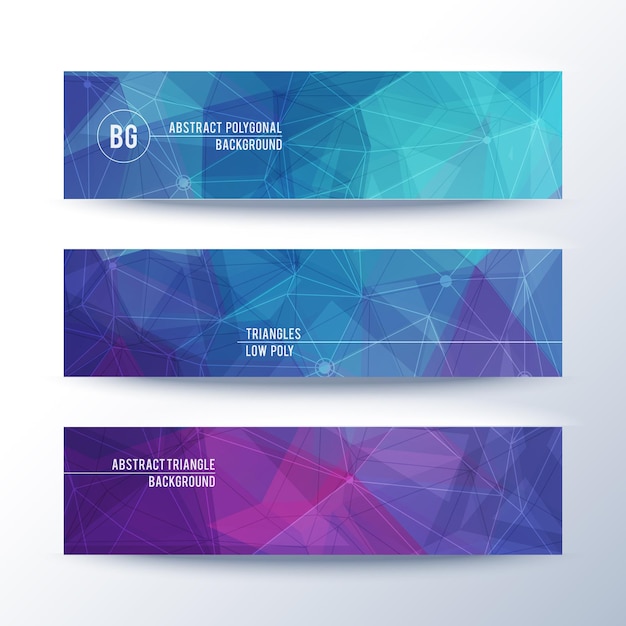 Set of horisontal abstract low poly geometric banners with triangles