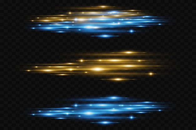 Set of horizontal highlights Laser lines of light Neon stripes special effect flash