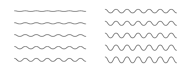 Set of horizontal wavy lines Simple undulate borders Sine water fluid air or wind symbols