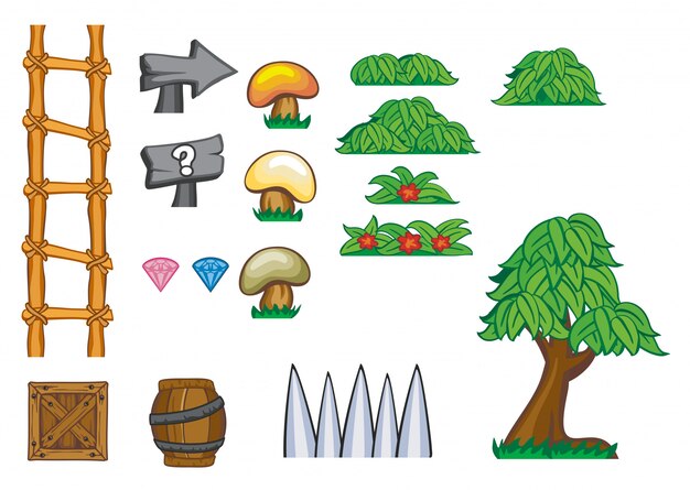 set of icons and elements for creating game