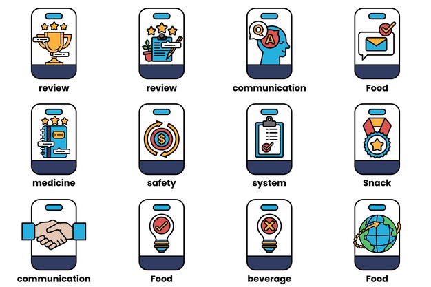 set of illustrations in the concept of smartphones and things in line art style