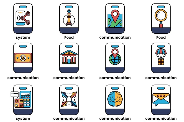 set of illustrations in the concept of smartphones and things in line art style
