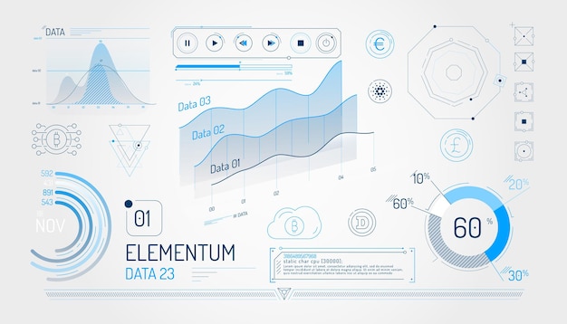 set of infographic elements about cryptocurrency and financial data management
