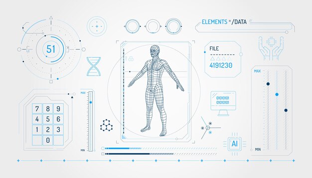 Set of infographic elements about dna research and digital technologies