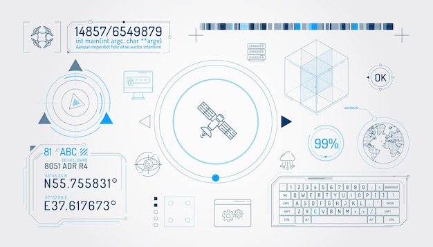 Set of infographic elements about satellite and quadcopter data protection