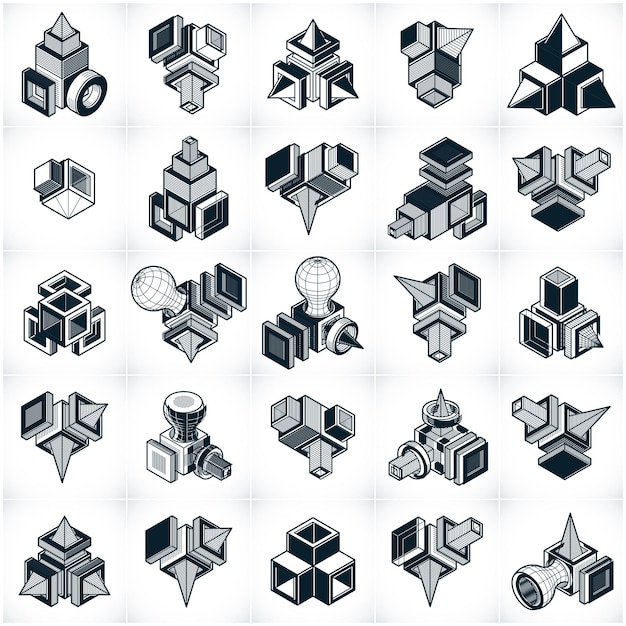 set of isometric abstract vector geometric shapes.