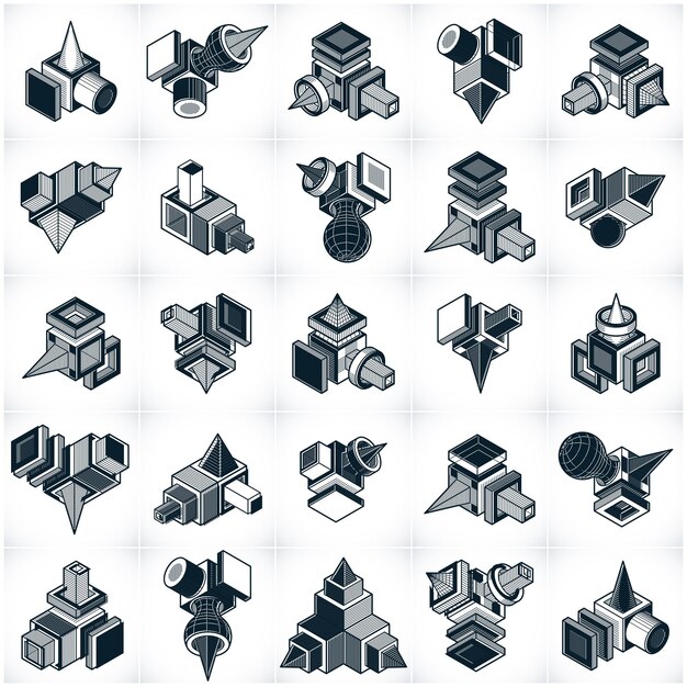 set of isometric abstract vector geometric shapes.