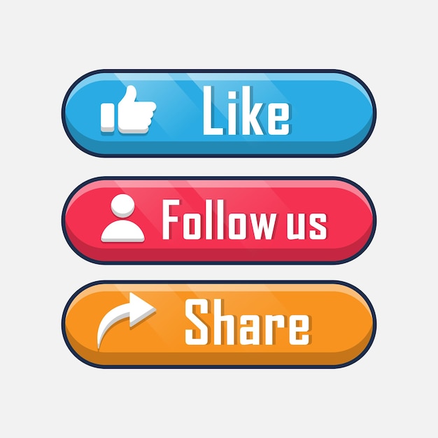 set of like, follow, share emblem button
