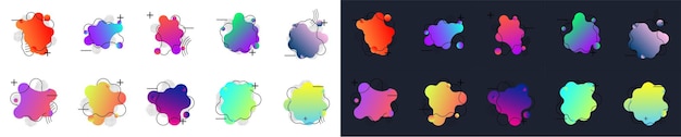 Set of liquid color abstract geometric shapes Fluid gradient elements for minimal banner logo social post Futuristic trendy dynamic elements Abstract background Eps10 vector Vector Illustration