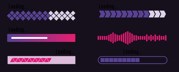 Set of loading and progress indicators Digital elements in futuristic style for websites interfaces