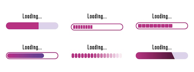 set of loading and progress indicators digital elements in futuristic style for websites interfaces