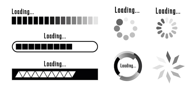 Vector set of loading and progress indicators digital elements in futuristic style for websites interfaces