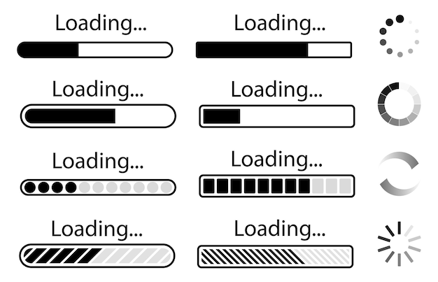 Set of loading icons load indicator sign waiting symbols Vector illustration
