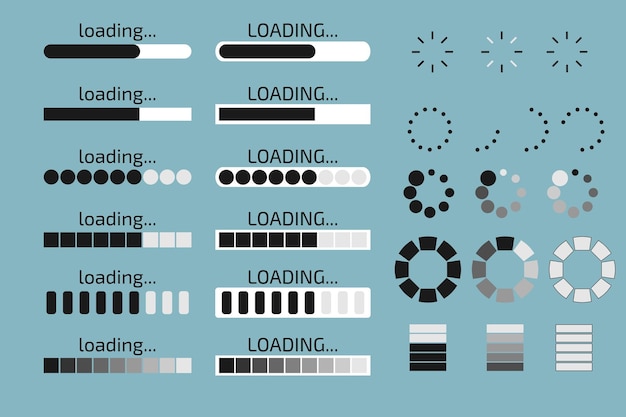 Set of Loading Progress Bars and Spinners UI and UX Loading Indicators