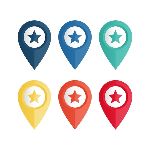 set of location pin icon with star for maps navigation destinations GPS markers and travel guides