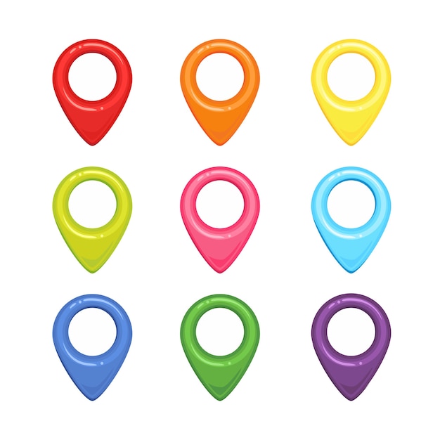 Set of map markers in different colors