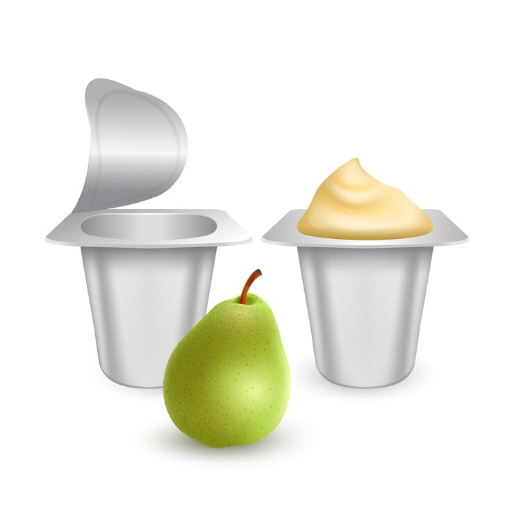 Vector set of matte plastic pots for yogurt