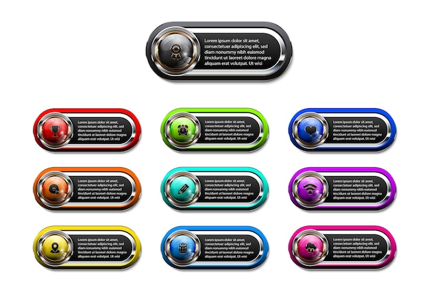 Set of metallic colorful buttons