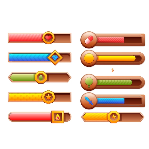set of minimalistic pixel art vector objects isolated pixel game buttons video nostalgic game pixe