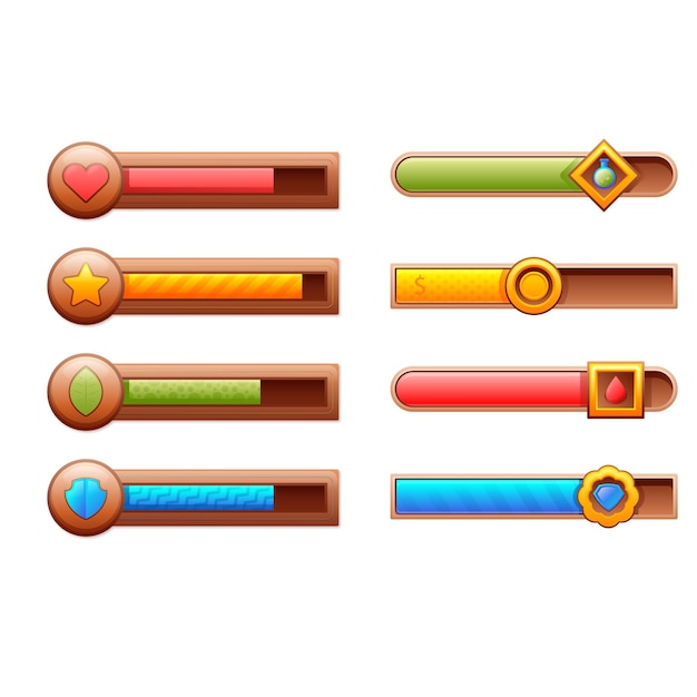 set of minimalistic pixel art vector objects isolated pixel game buttons video nostalgic game pixe