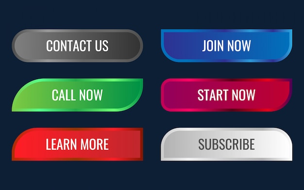 Set of modern and professional website and ux ui  contact us buttons with shiny gradient effect 3d