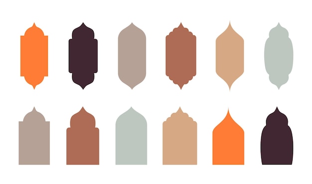 set of modern islamic windows and arches with mosque domes doors and lanterns
