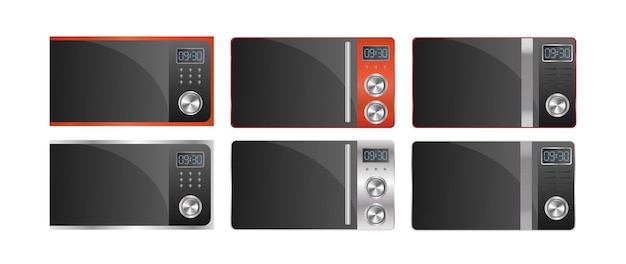 set of modern microwaves. stylish microwave isolated on a white background. realistic vector.