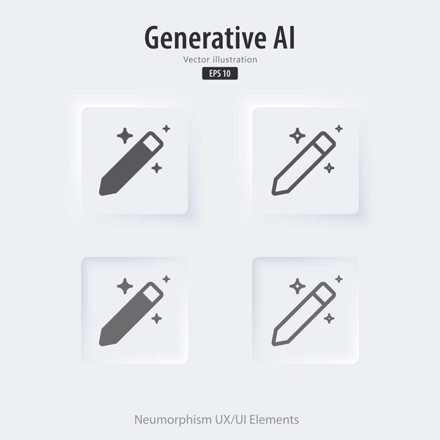 Set of Modern writing and editing by AI button Edit document from machine learning Button in trendy neuromorphic style for Apps websites and interfaces UI UX elements Vector illustration