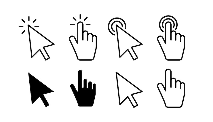 Vector set of mouse click cursor arrow icons hand cursor and loading icons
