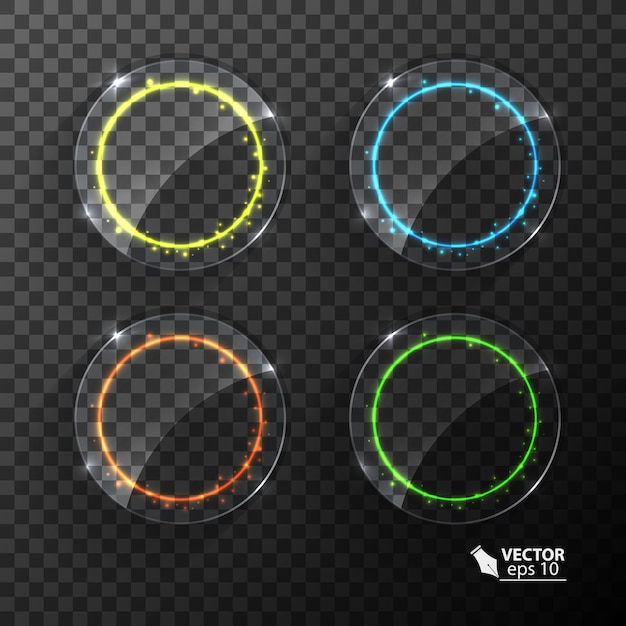 Set of neon circles different colors light effect