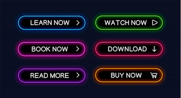 set of  neon glowing buttons for web design.
