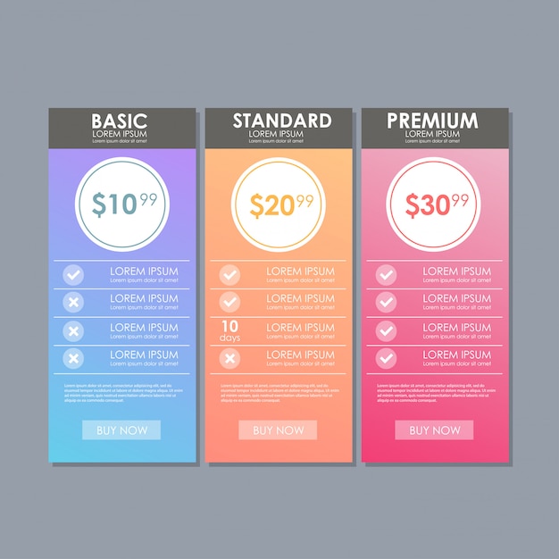 Set of offer tariffs. ui ux banner for web app. set of pricing table.