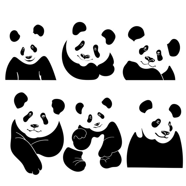 set of pandas avatar badge poster logo templates print vector illustration